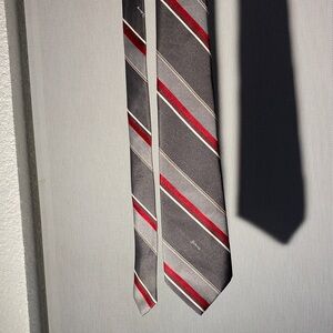 Sophisticated Striped Gray and Red Tie
